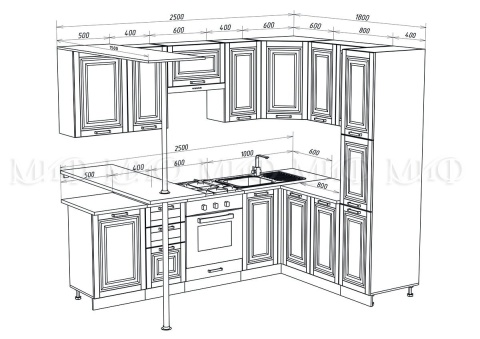 Кухонный Гарнитур Угловой Элит №1 2500 х 1800 мм/Разные Цвета