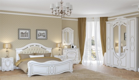 Спальный Гарнитур Александрина Белый/Патина Золото