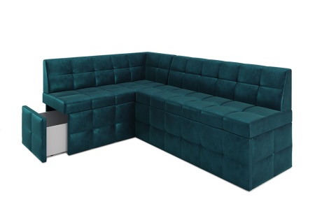 Кухонный угловой диван дельфин Атлантис вельвет сине-зеленый
