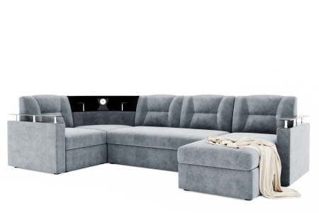 Диван Угловой Софья с Подсветкой и Ножками-Кубышками Ш-2400 х Г-1700 х В-950 мм/Спальное место Ш-1250 х Г-1950 мм