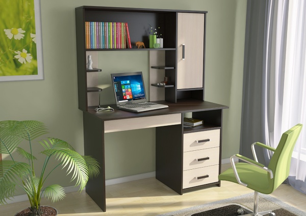 Стол Письменный ЛИК-5 -СП-3 + Надстройка ЛИК-5 Надстройка для стола ПСК-3/6 Венге/Дуб Молочный (Ш-1150 × В-1966 × Г-570 мм)